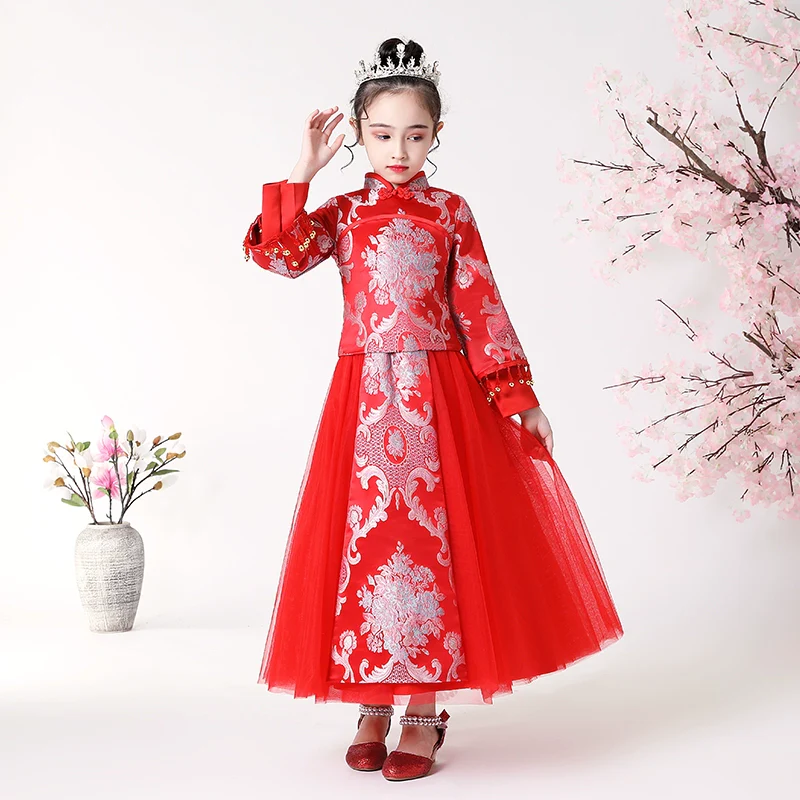 Elegant Hanfu Dress Set: Long-Sleeve Cheongsam Skirt for Teenagers - Image 3