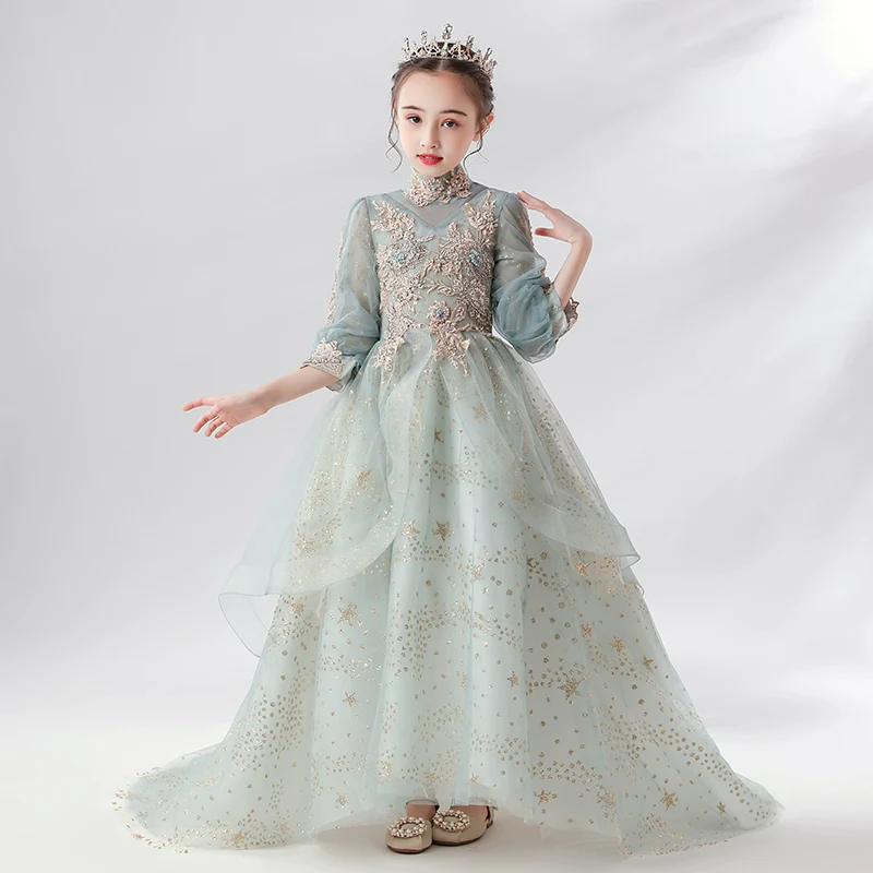 Elegant Extra-Long Flower Girl Dress for Weddings and Performances - Image 2