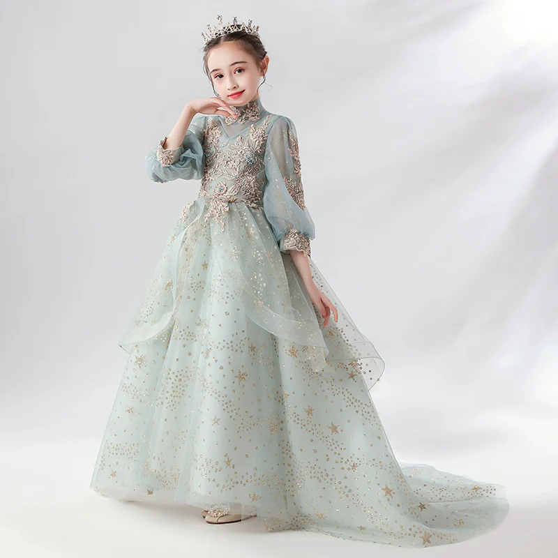 Elegant Extra-Long Flower Girl Dress for Weddings and Performances - Image 6