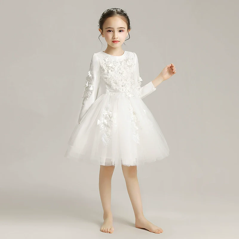 Elegant Girls' Fleece Lined Princess Dress for Winter Piano Performance - Image 3