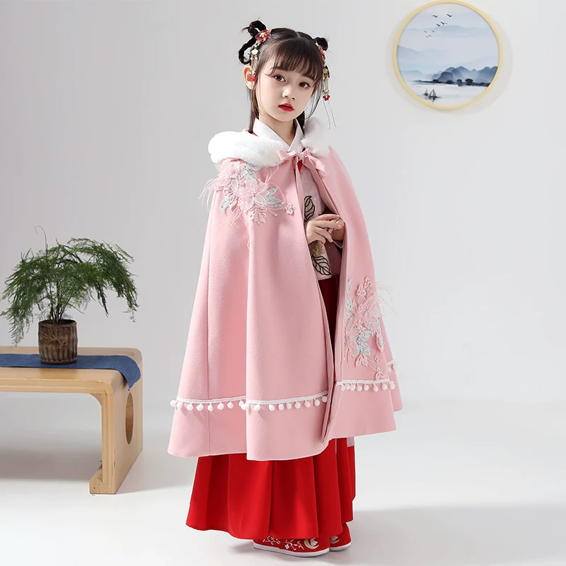 Elegant Kids' Hanfu Windproof Trench Coat - Demi-Season Jacket with Straps - Image 3