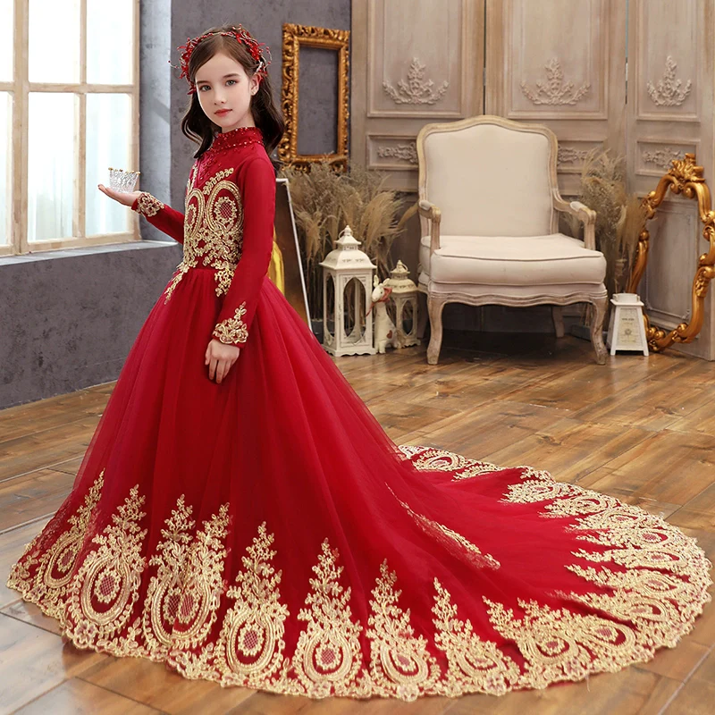 Elegant Long Sleeve Princess Dress for Girls Wedding Party - Image 2