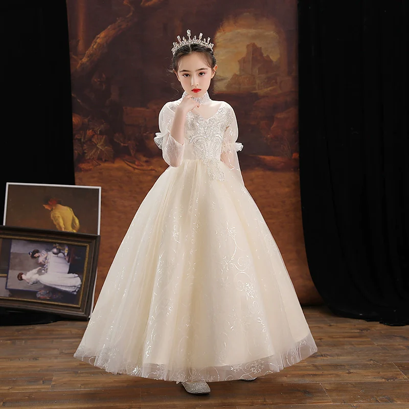 Elegant Long Sleeve Princess Wedding Dress for Girls' Performance - Image 5