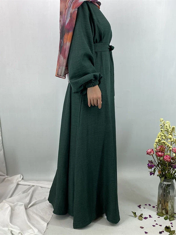 Elegant Long Sleeve Qinghai Ethnic Dress with Lace Tie - Image 3