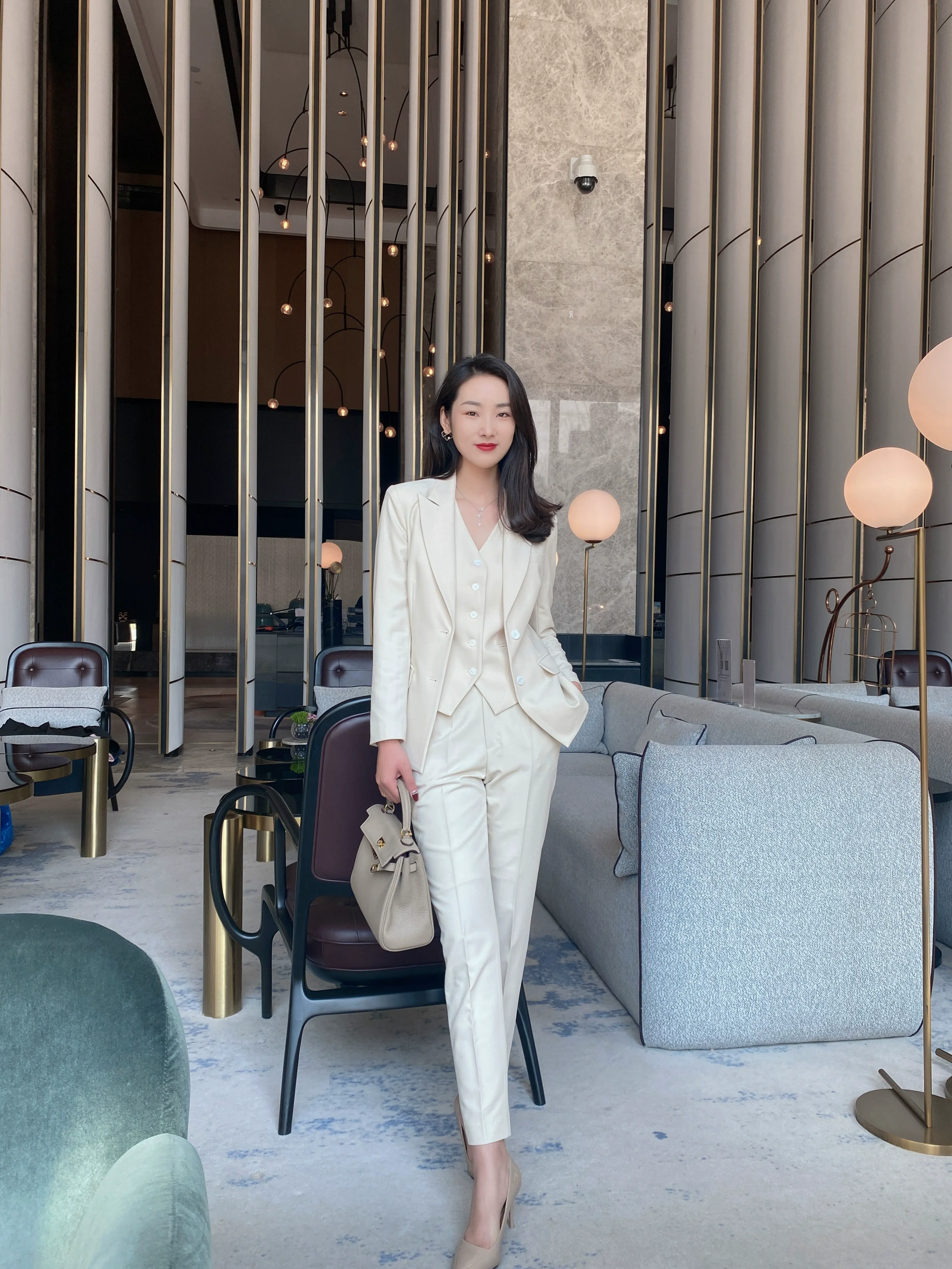 Elegant Oat Autumn Women’s 3‑Piece Suit Vest Trousers Set - Image 5