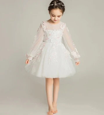 Elegant Princess Gown: Girls' Long-Sleeve Wedding Flower Girl Dress for Performances - Image 4