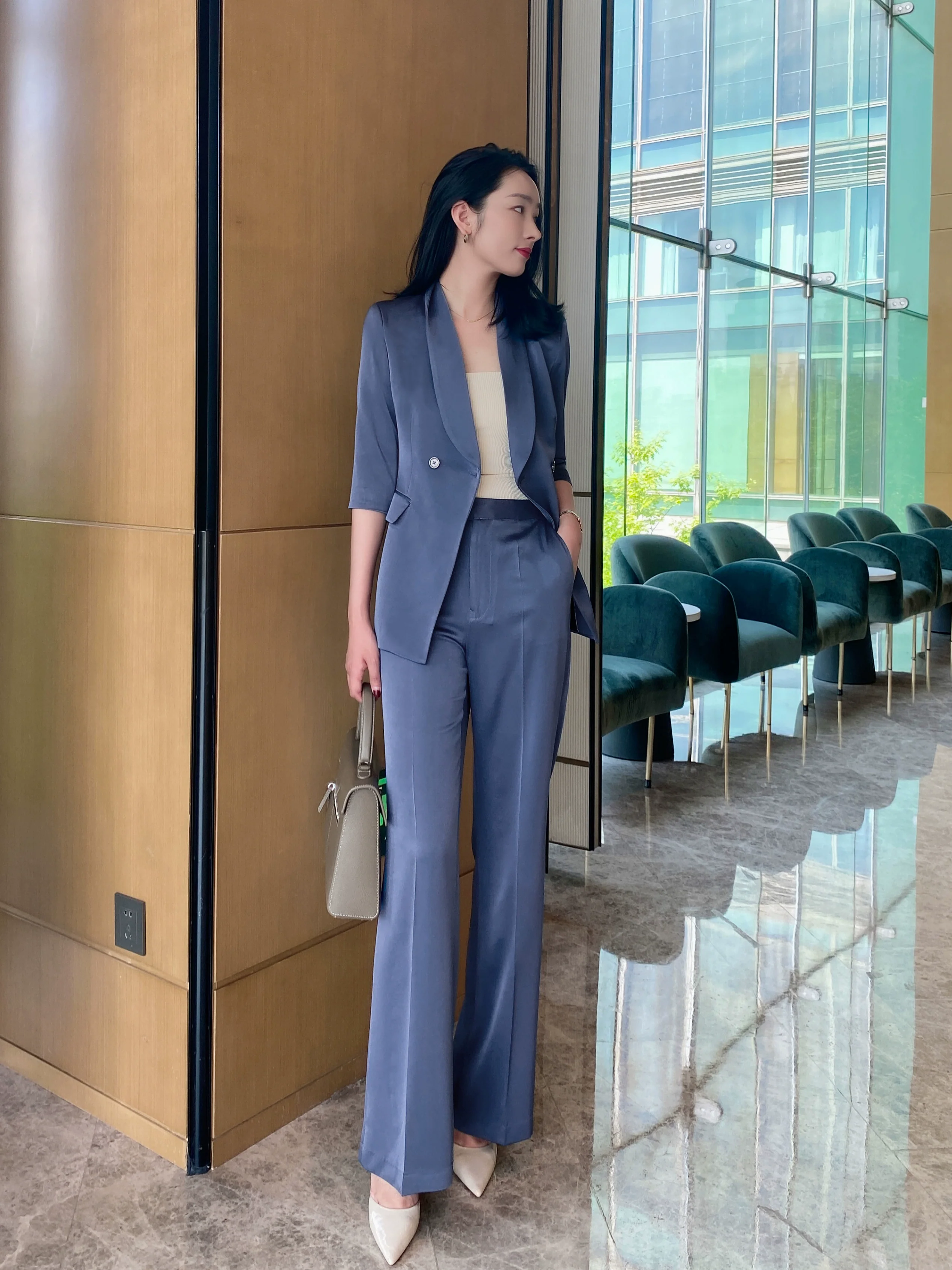 Elegant Summer Blue Women's Suit Set – Loose Straight Fit - Image 2