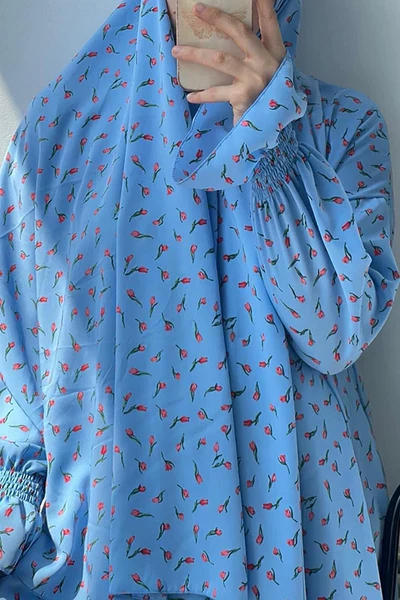 Elegant Turkish Dubai Hijab Dress with Floral Bat Sleeve - Image 2