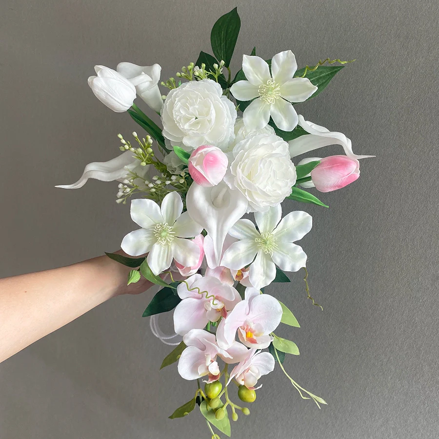 Elegant Water Drop Handheld Calla Lily Bouquet – Purple 38×25cm - Image 3