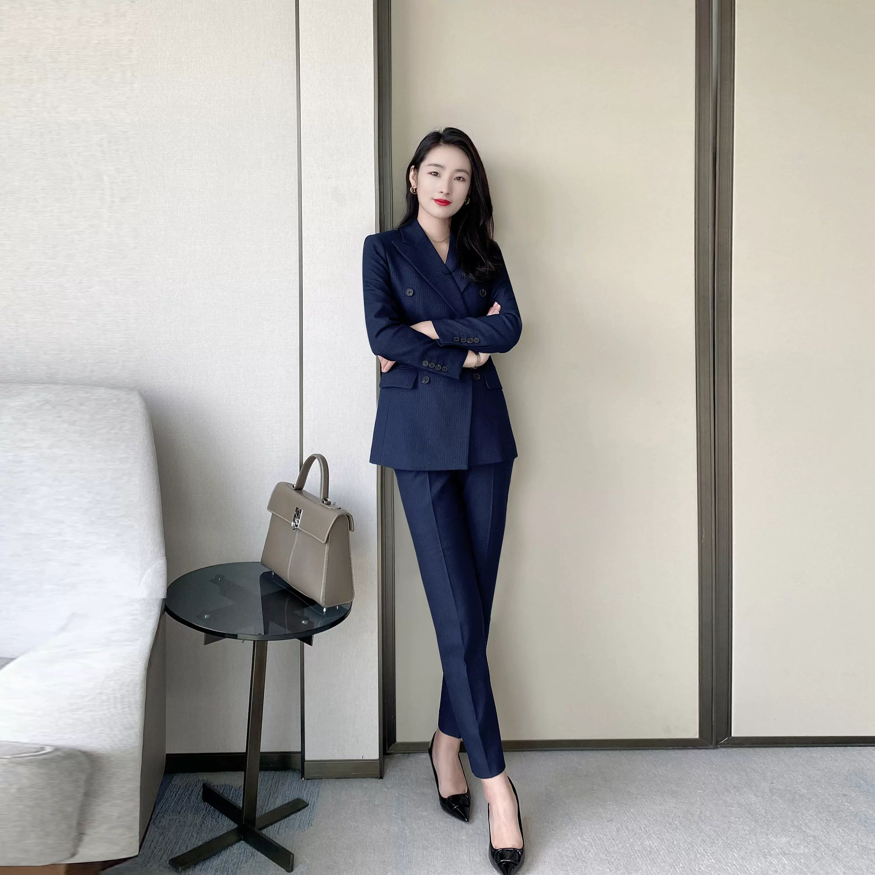Elegant Winter Slim-Fit Hidden Green Suit Set with Trousers - Image 5