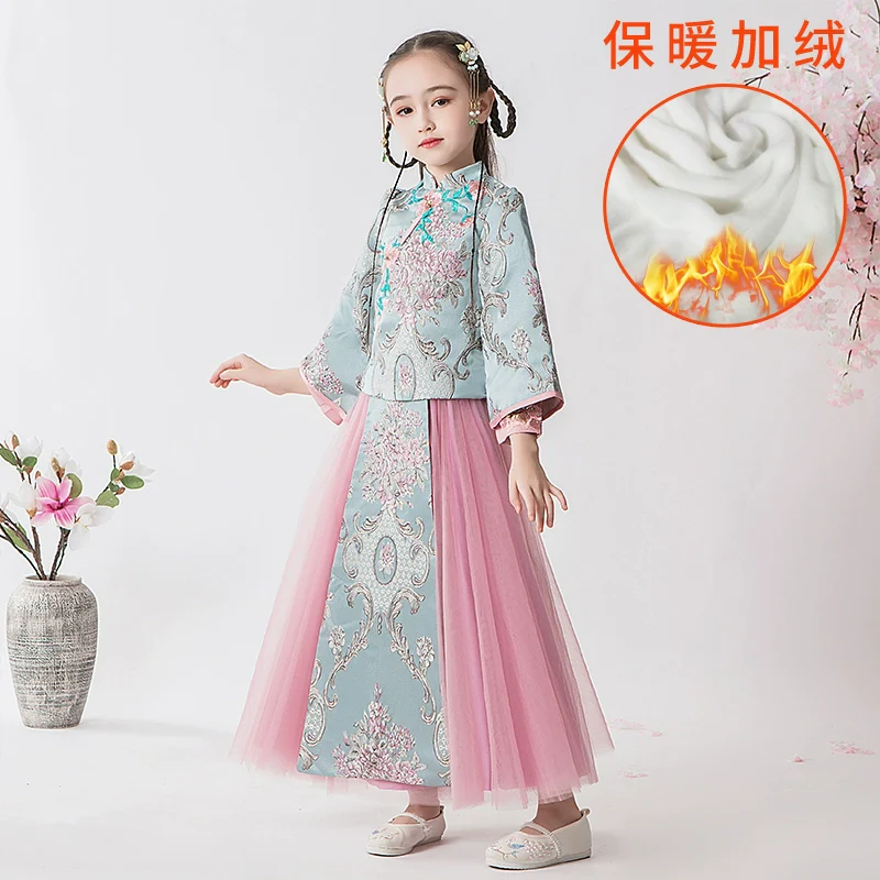 Elite Long Sleeve Children's Hanfu Cheongsam Traditional Wedding Dress Set - Image 9