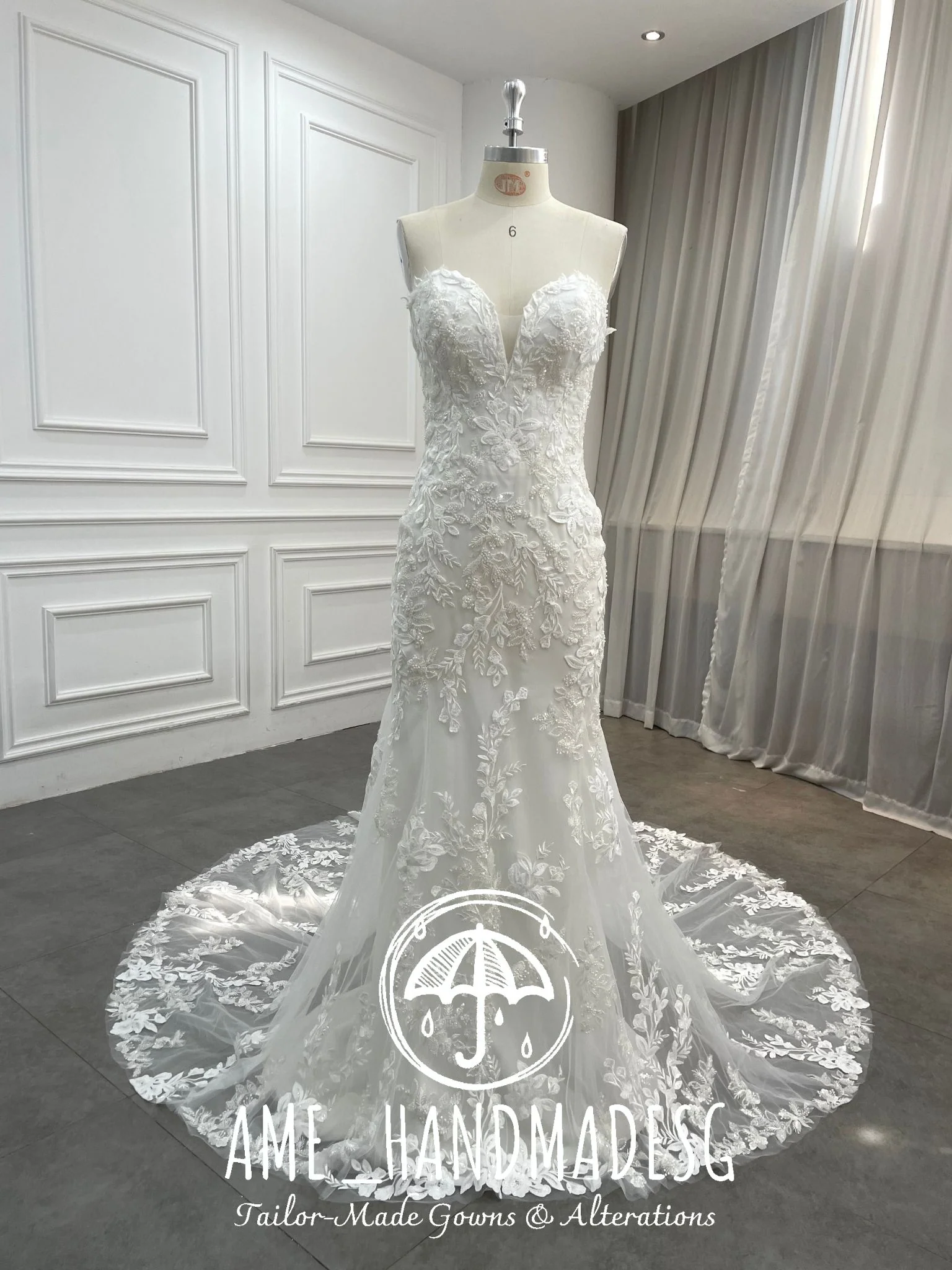 Whispered Vows — Floral Lace Fit-and-Flare Wedding Gown with Illusion Train