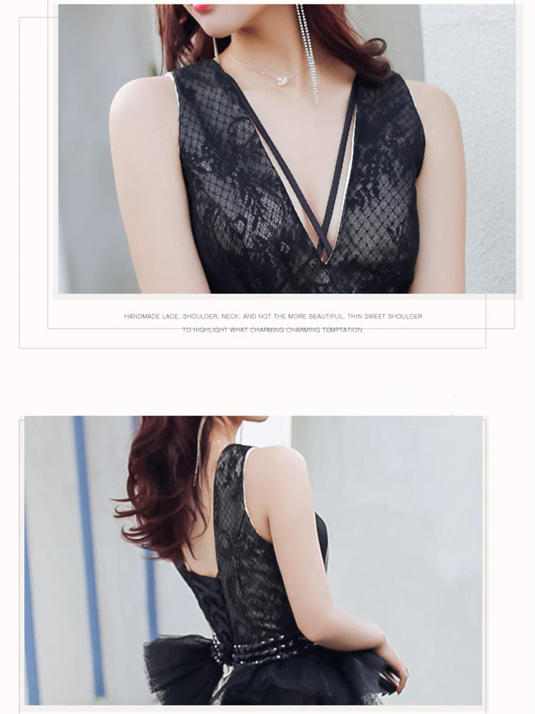 Evening Gowns Sexy V-neck Backless Black Train Robe De Soiree Formal Sleeveless A-Line Women Party Dresses E874 - Image 5