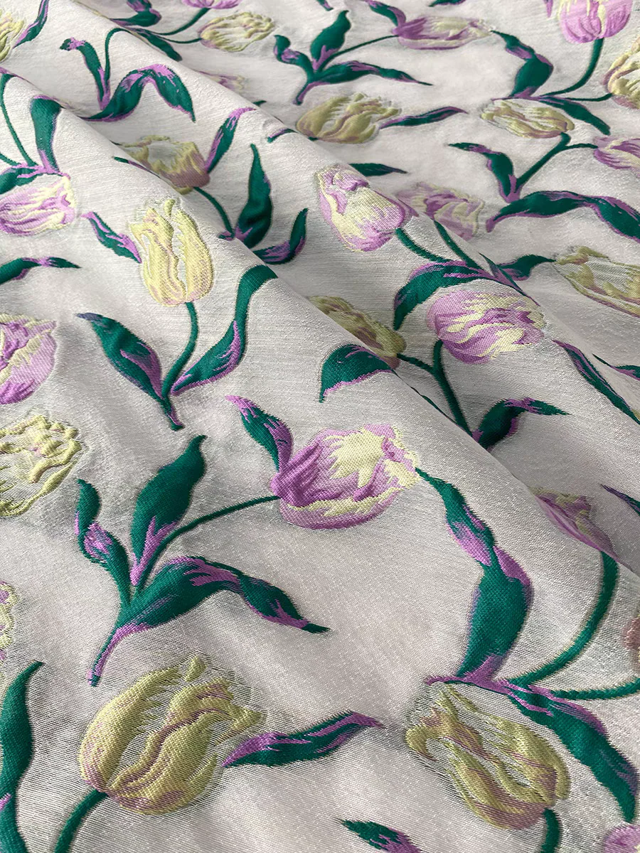 FAB-BROC-012 Korean style jacquard Super beautiful tulip micro-transparent embossed woven fabric Hanfu cheongsam spring and summer designer fabric - Image 3