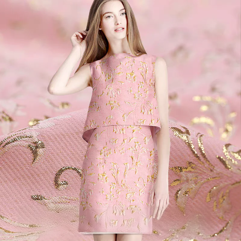 FAB-BROC-020 European and American gold and silver silk heavy relief flower jacquard fashion fabric spring and autumn dress tutu clothing brocade fabric - Image 2
