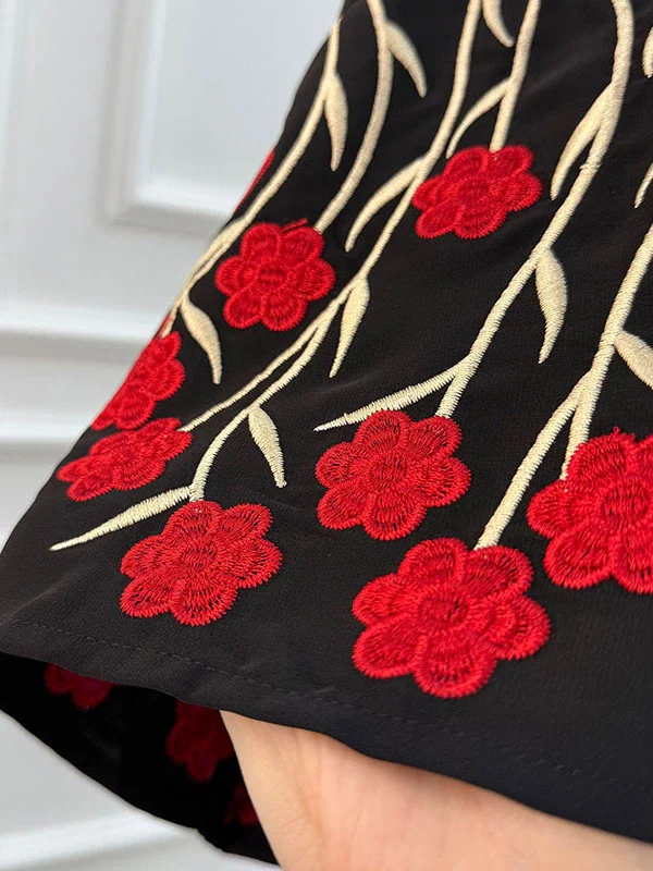 Floral Embroidered Sleeveless Cardigan Dress – Qinghai Style, Red & Pink - Image 5