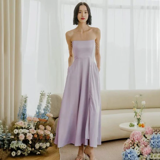 French Satin Bridesmaid Dress - Image 2