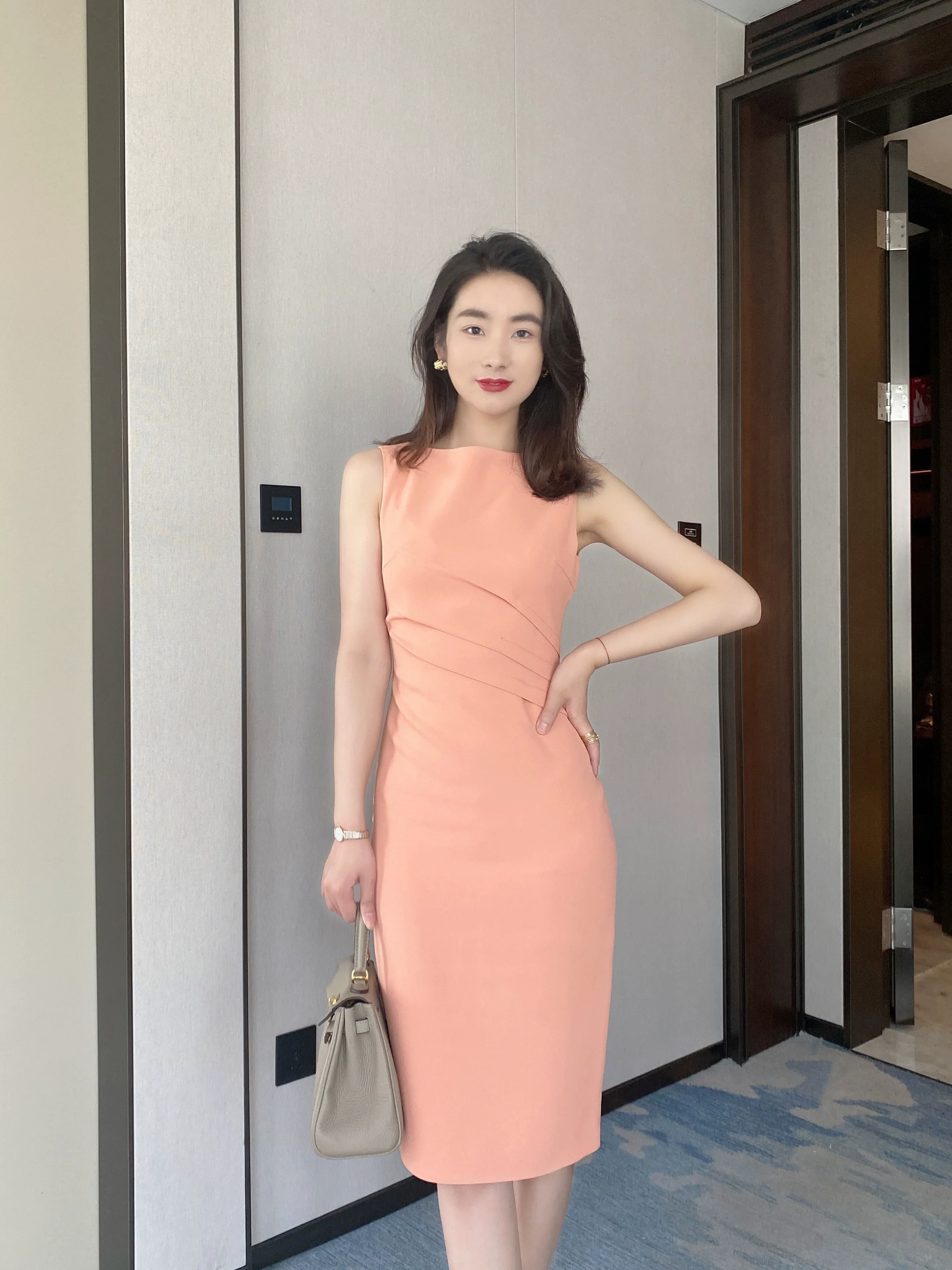 Fuchsia Sleeveless Elegant Fit Dress with Hip Accents - Image 4