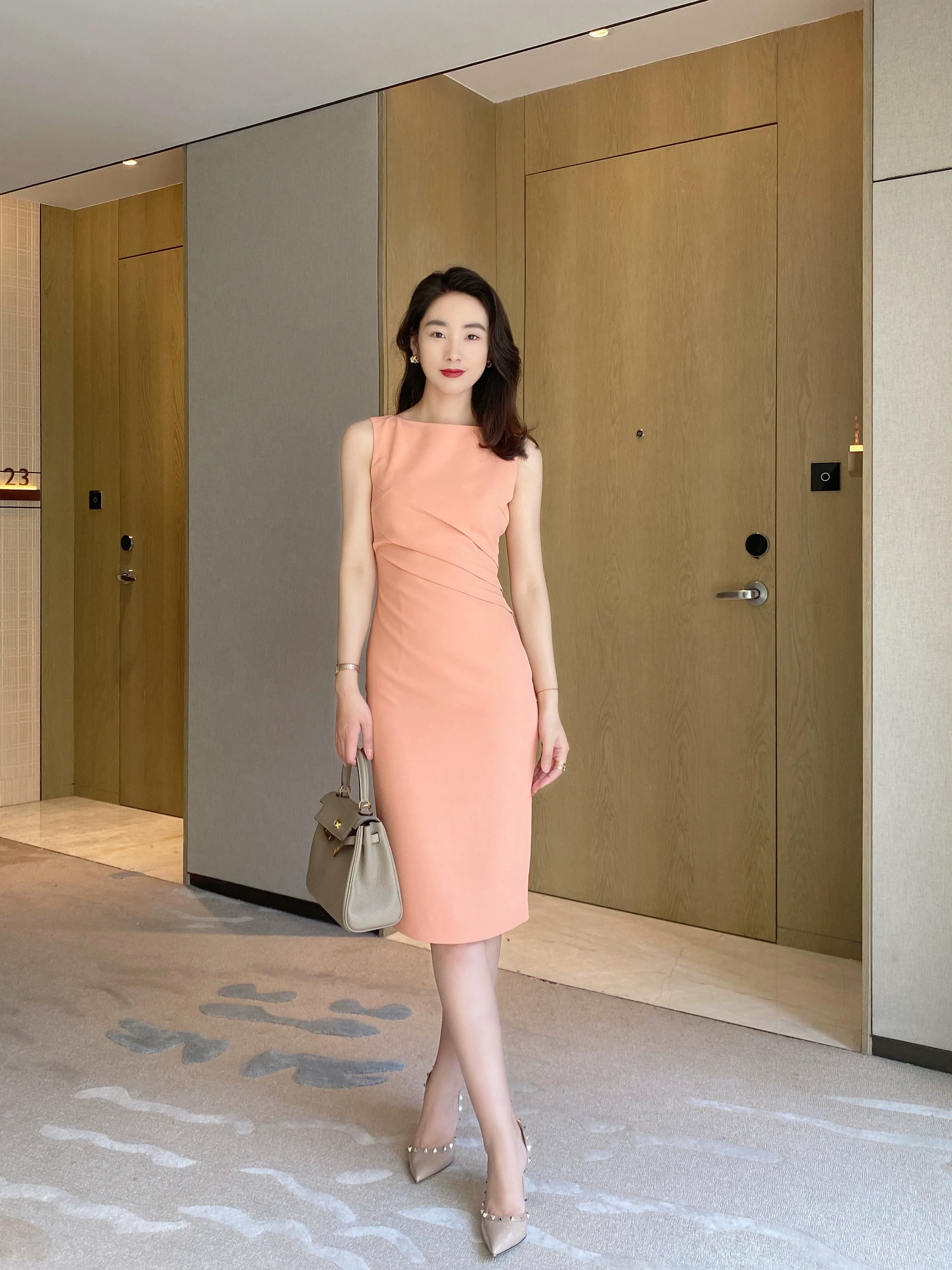Fuchsia Sleeveless Elegant Fit Dress with Hip Accents - Image 5