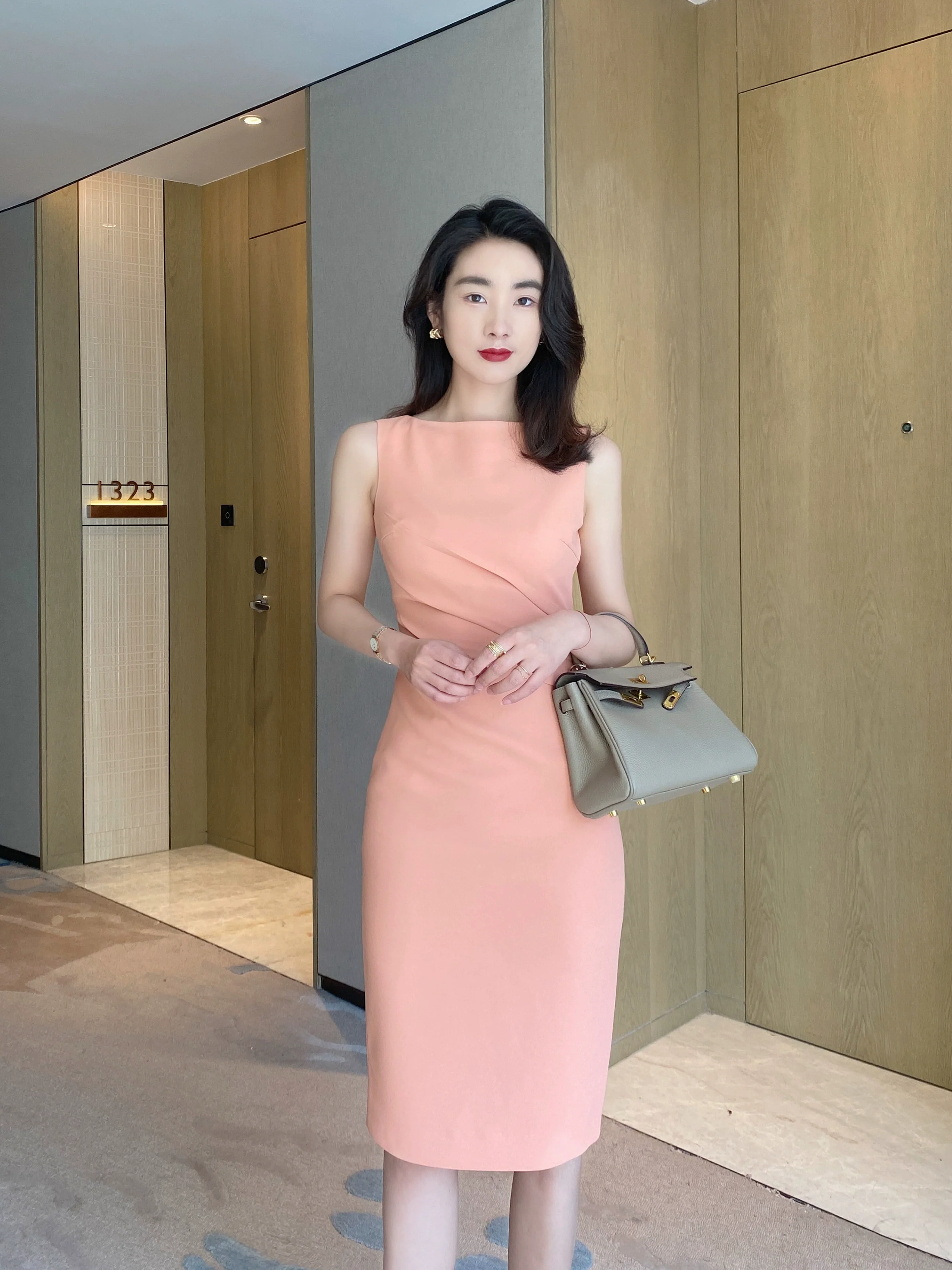 Fuchsia Sleeveless Elegant Fit Dress with Hip Accents - Image 6