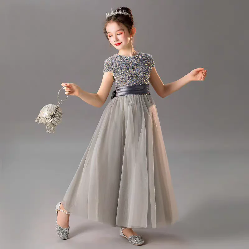 EG-SALE-AME-00125 Girls' Sequin Piano Dress - High-End Performance Costume with Belt by Ame Handmadesg - Image 2