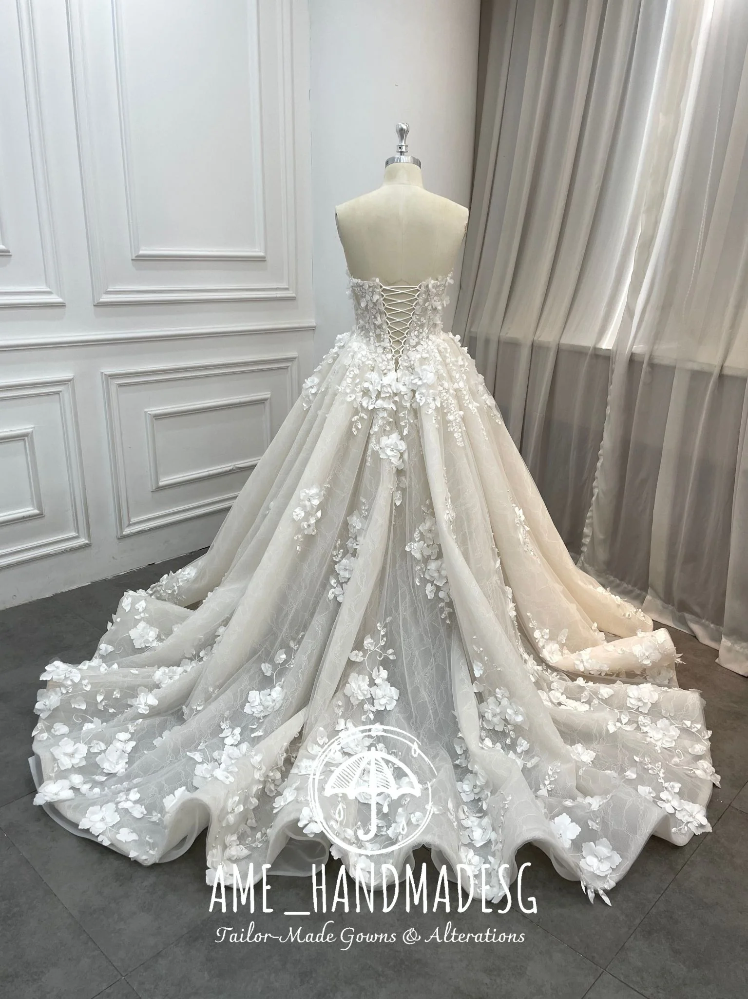 Petal Éternelle: A Floral Ball Gown with Enchanting Lace-Up Back - Image 2