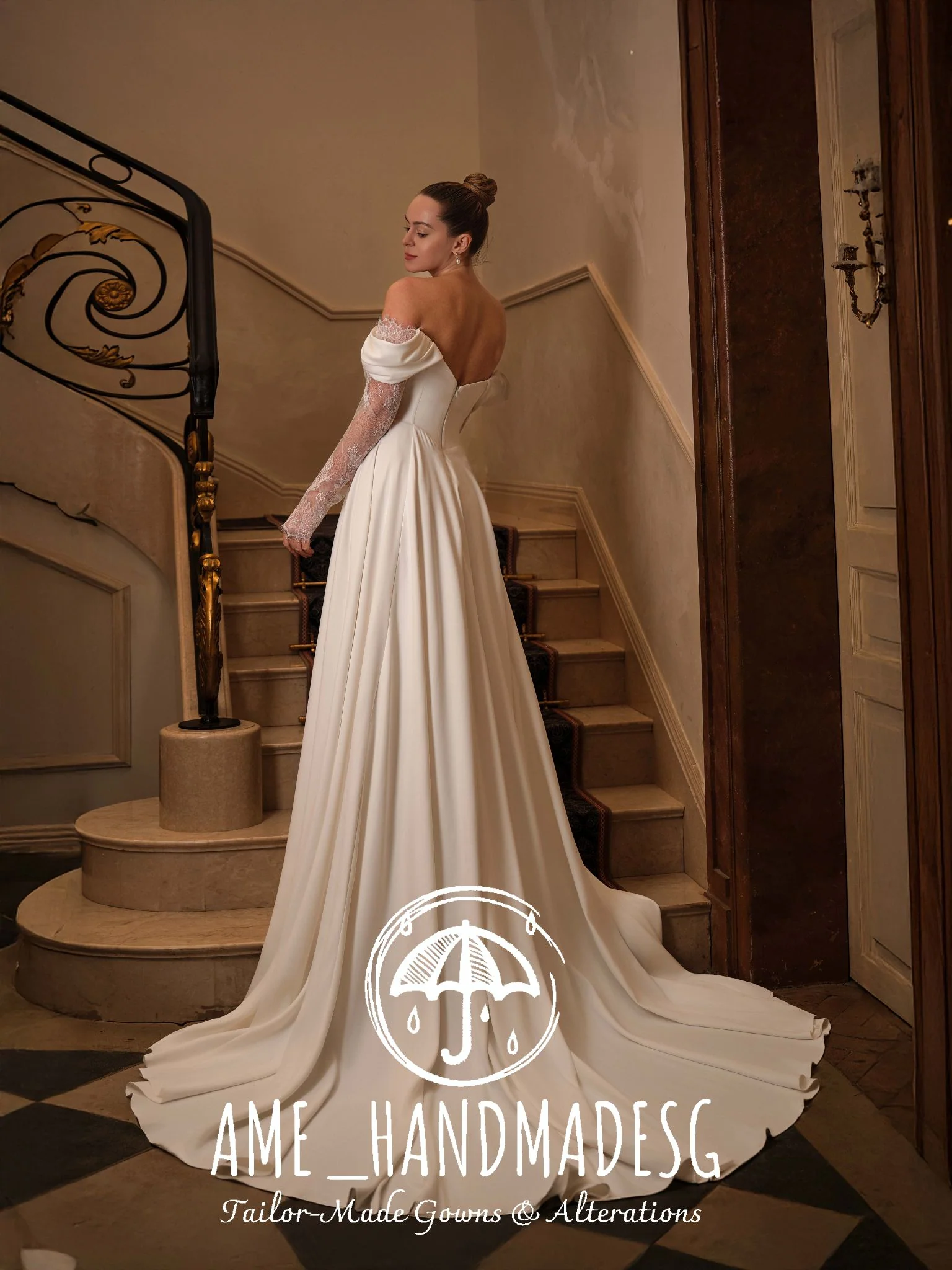 Ethereal Grace — Off-Shoulder Bridal Gown with Lace Illusion & Regal Slit - Image 2