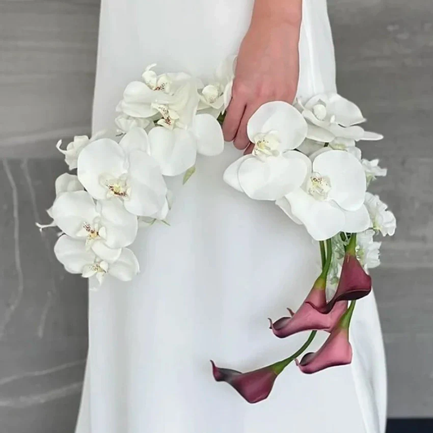 Monochrome Wedding Bouquet Handheld Phalaenopsis Aquatic Flowers - Image 6