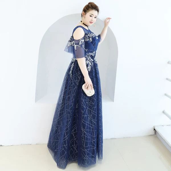 Navy Blue Sequin Evening Dress - Image 5