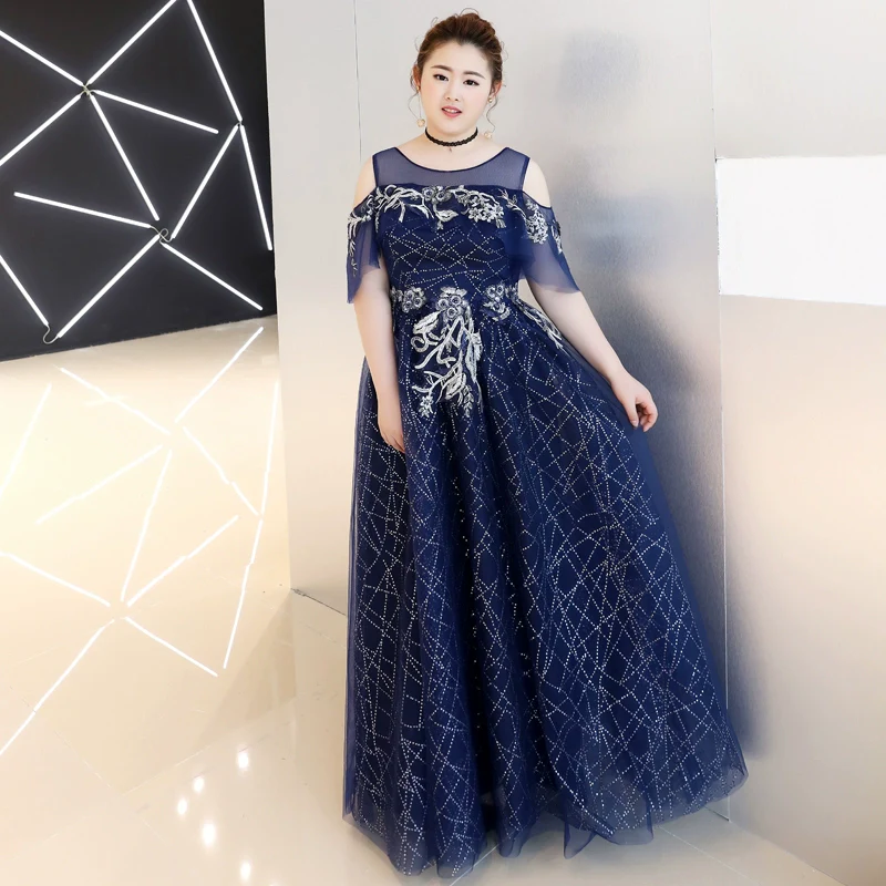 Navy Blue Sequin Evening Dress - Image 6