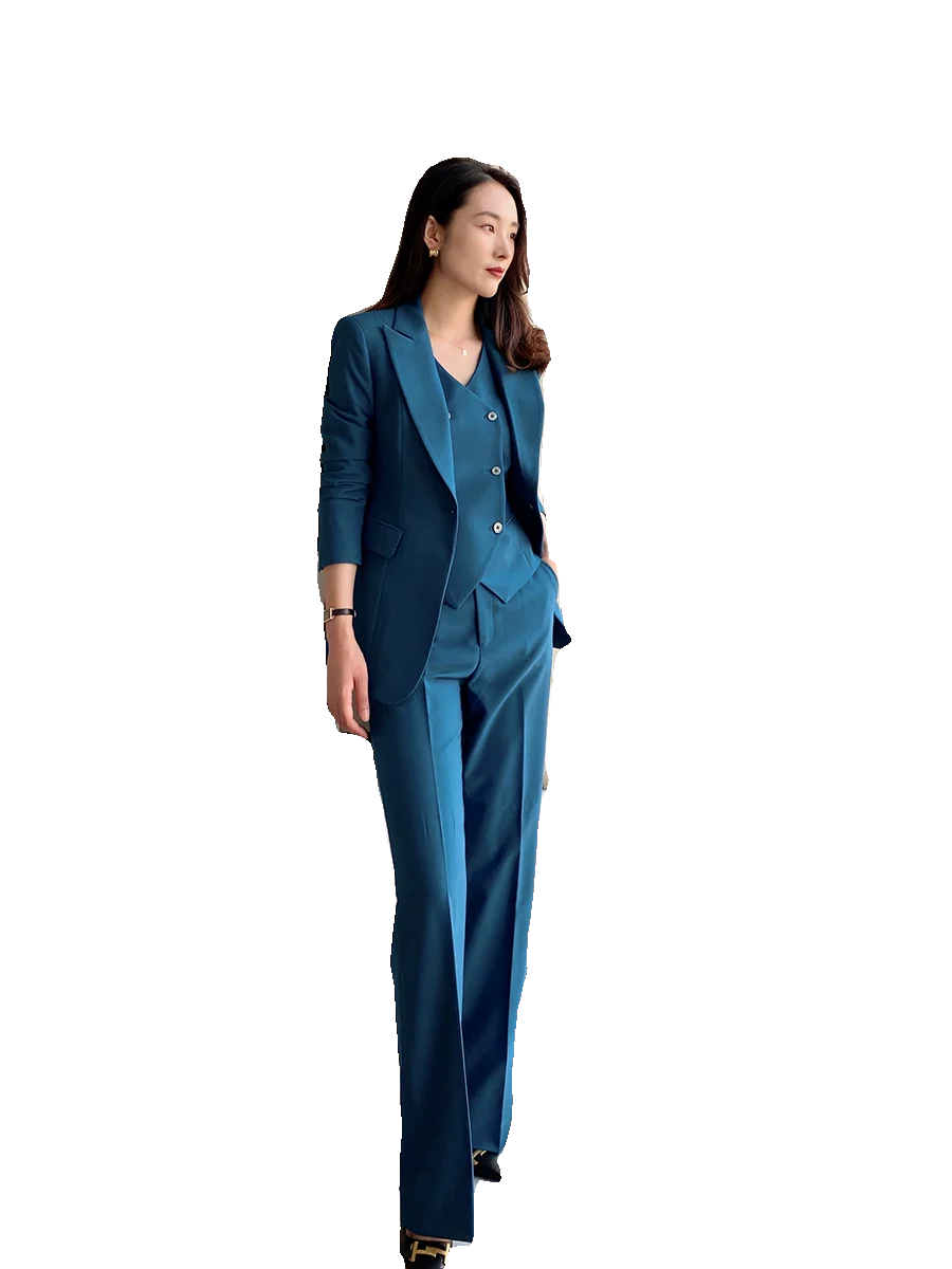 Peacock Blue Women's 3-Piece Slim Fit Suit Set - Image 5