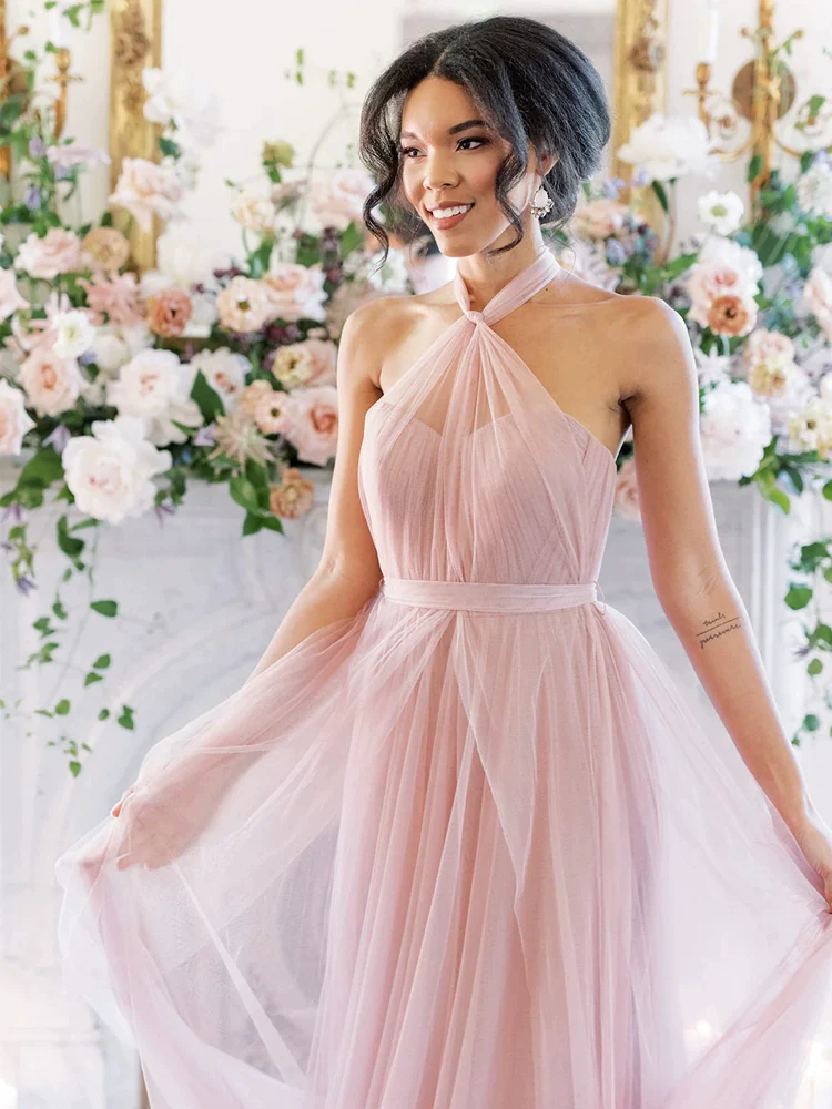 Pink Bridesmaid Mesh Dress - Image 9