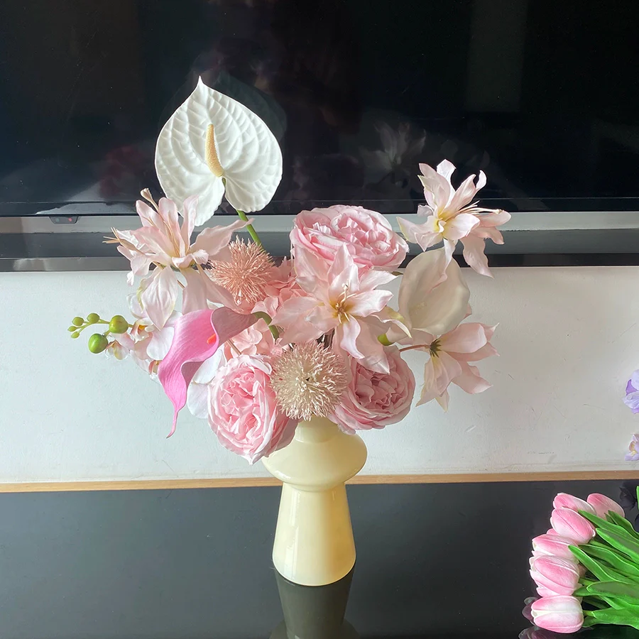 Pink Phalaenopsis Mixed Bouquet Fresh Home Hotel Décor - Image 3