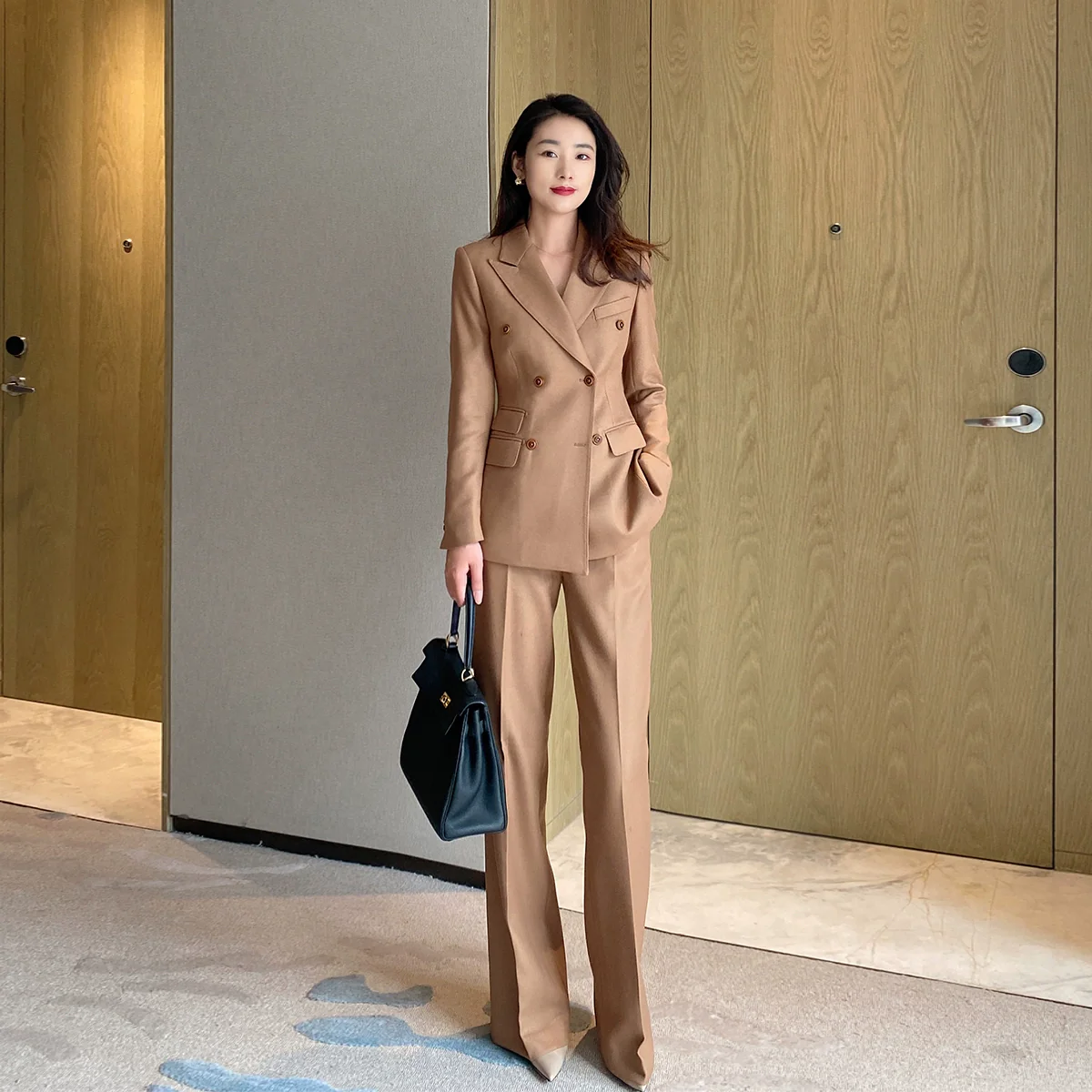 Premium Camel Wool Women’s Suit Set with Slim Fit Trousers - Image 6