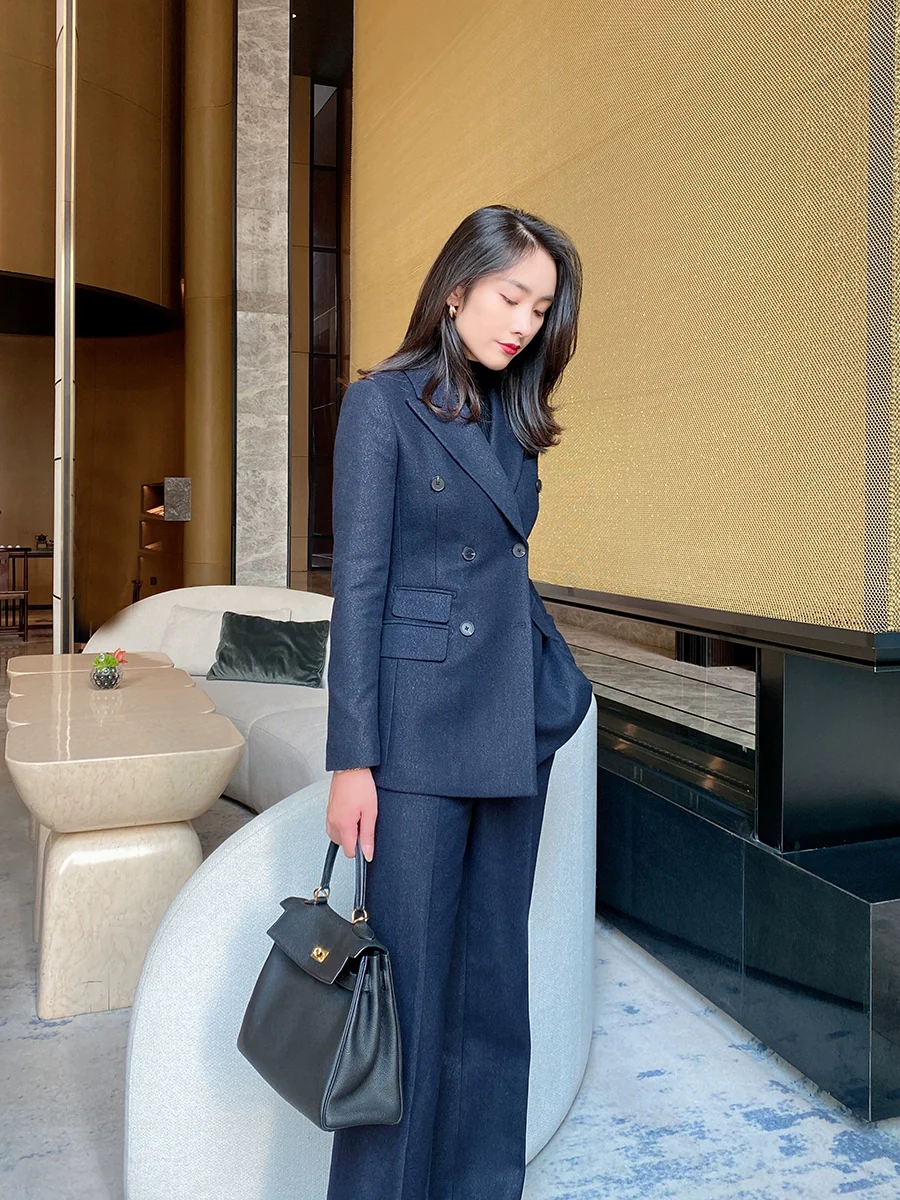 Premium Demi-Season Woolen Black Straight-Leg Trousers for Women - Image 3