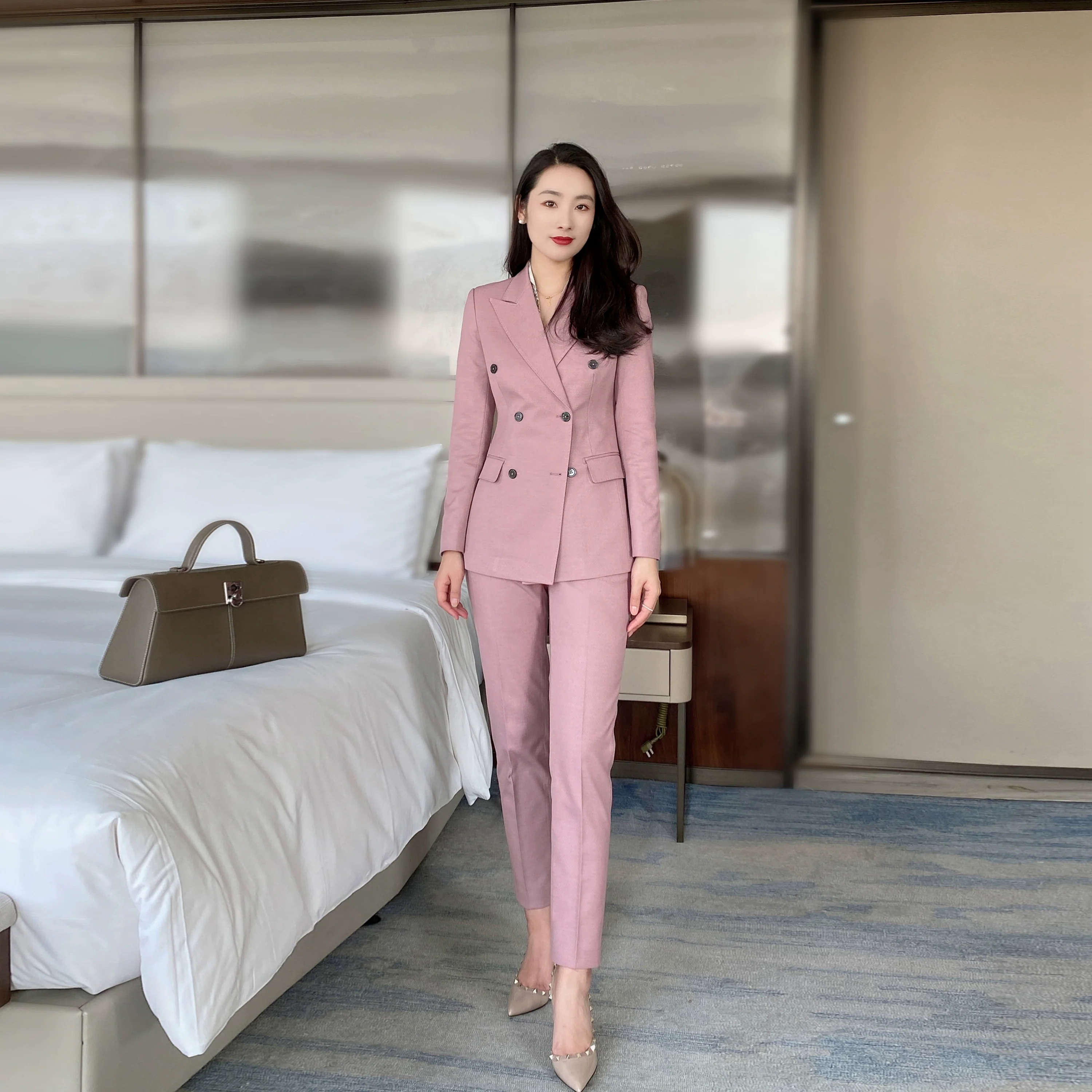 Spring Sophisticated Classic Suit With Trousers – Iceberry Pink - Image 6