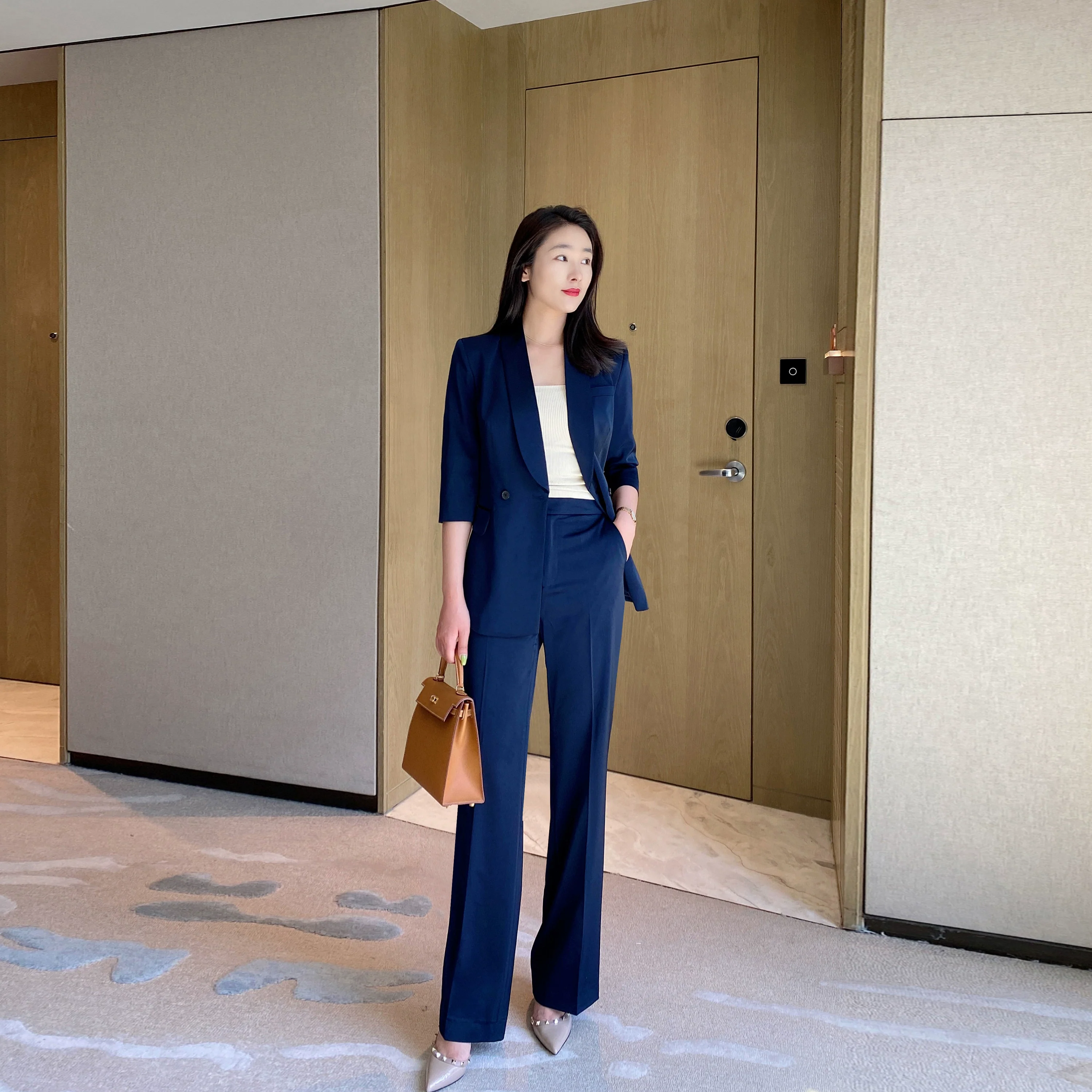 Summer Classic Suit Jacket Set with Loose Straight Trousers