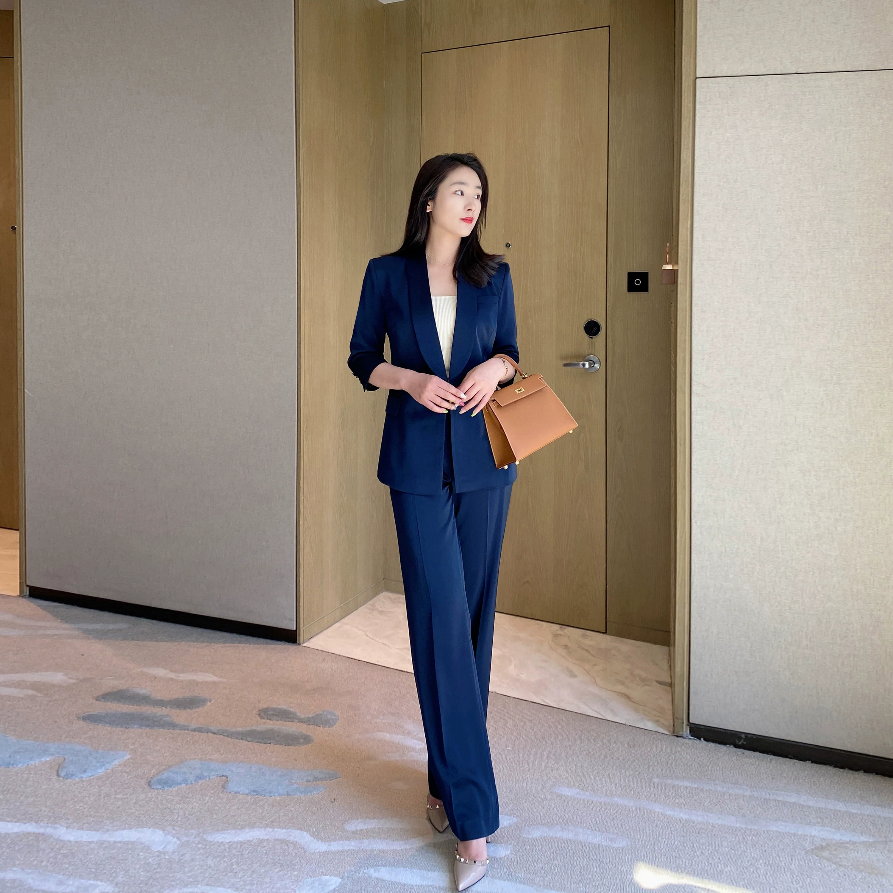 Summer Classic Suit Jacket Set with Loose Straight Trousers - Image 5