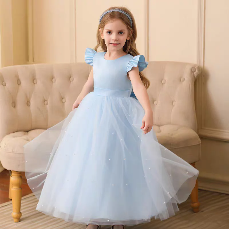 EG-SALE-AME-00163 Elegant Tulle Flower Girl Dress - Handmade Satin & Tulle Gown by Ame_handmadesg - Image 2