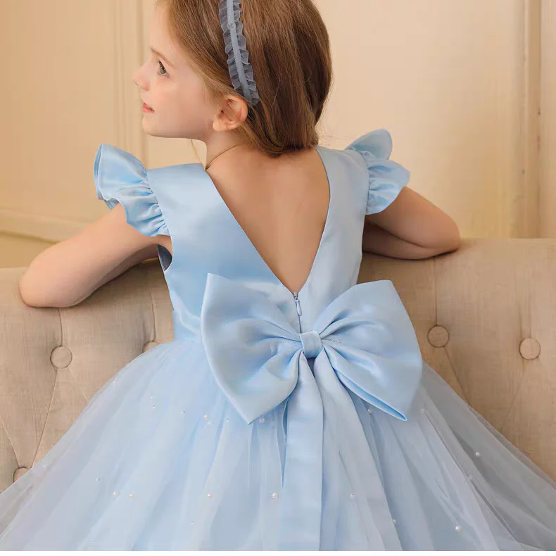EG-SALE-AME-00163 Elegant Tulle Flower Girl Dress - Handmade Satin & Tulle Gown by Ame_handmadesg - Image 3