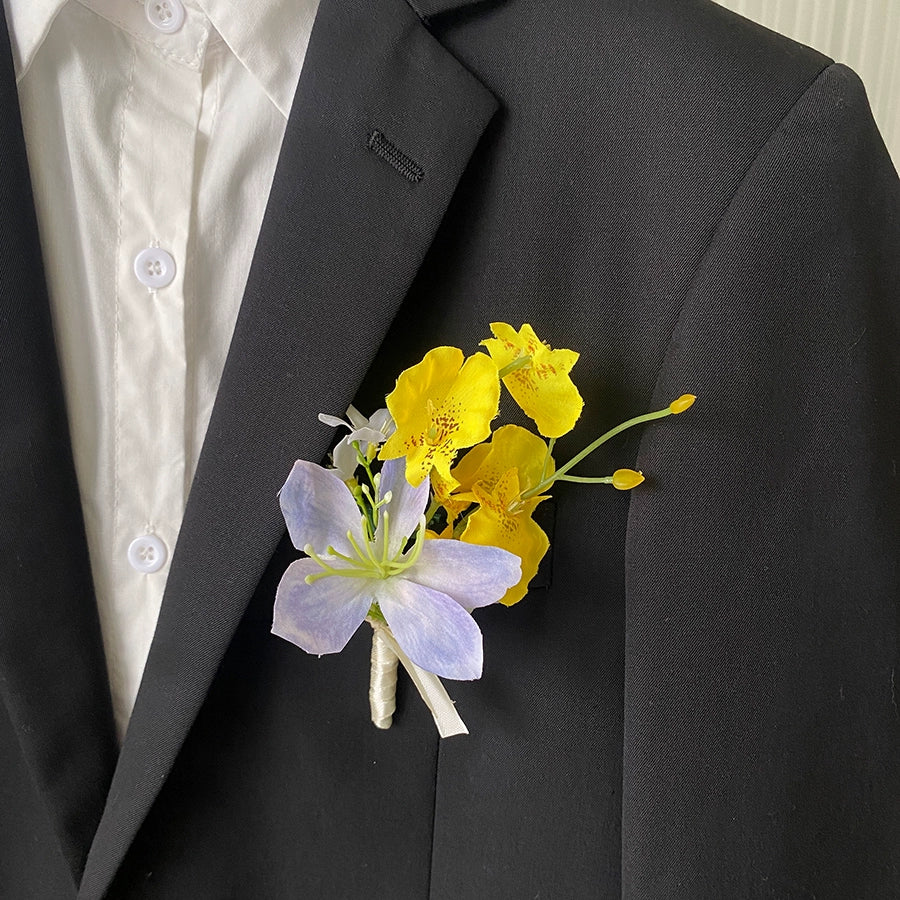Vibrant Dopamine Color Groom's Corsage Artificial Flower Brooch - Image 11