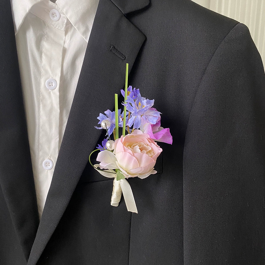 Vibrant Dopamine Color Groom's Corsage Artificial Flower Brooch - Image 3