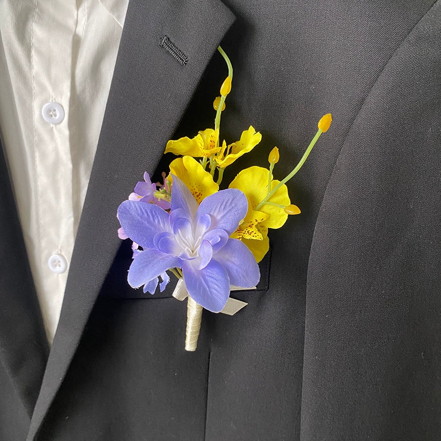 Vibrant Dopamine Color Groom's Corsage Artificial Flower Brooch - Image 4