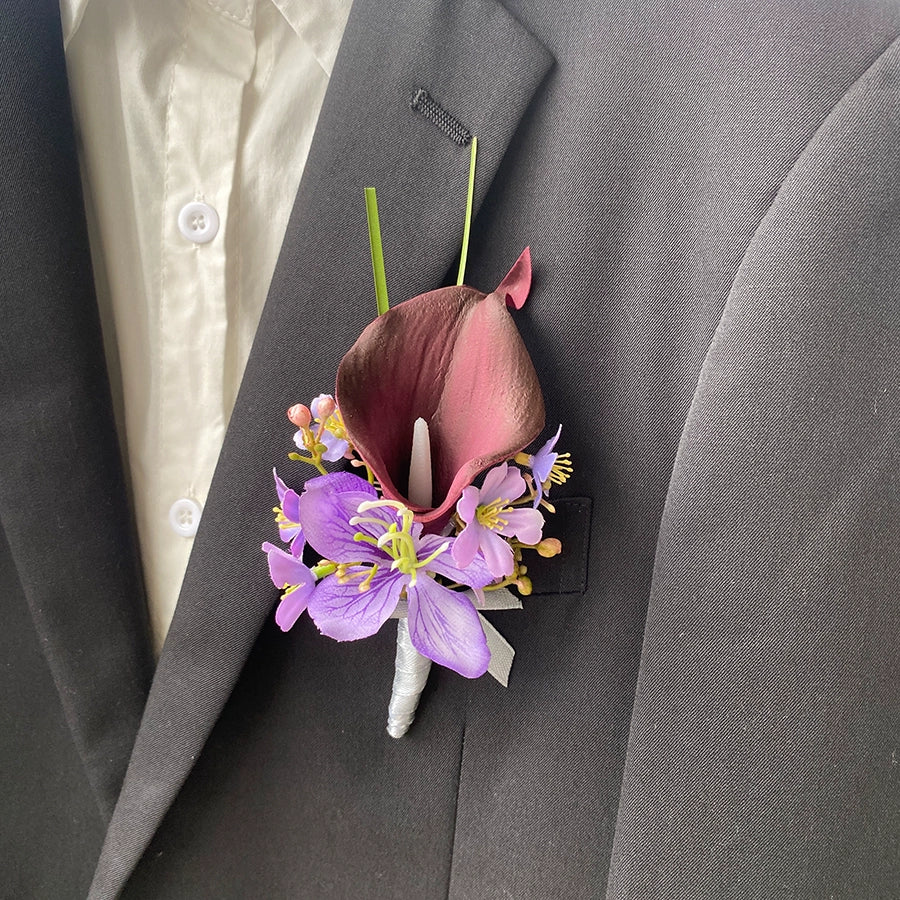 Vibrant Dopamine Color Groom's Corsage Artificial Flower Brooch - Image 9
