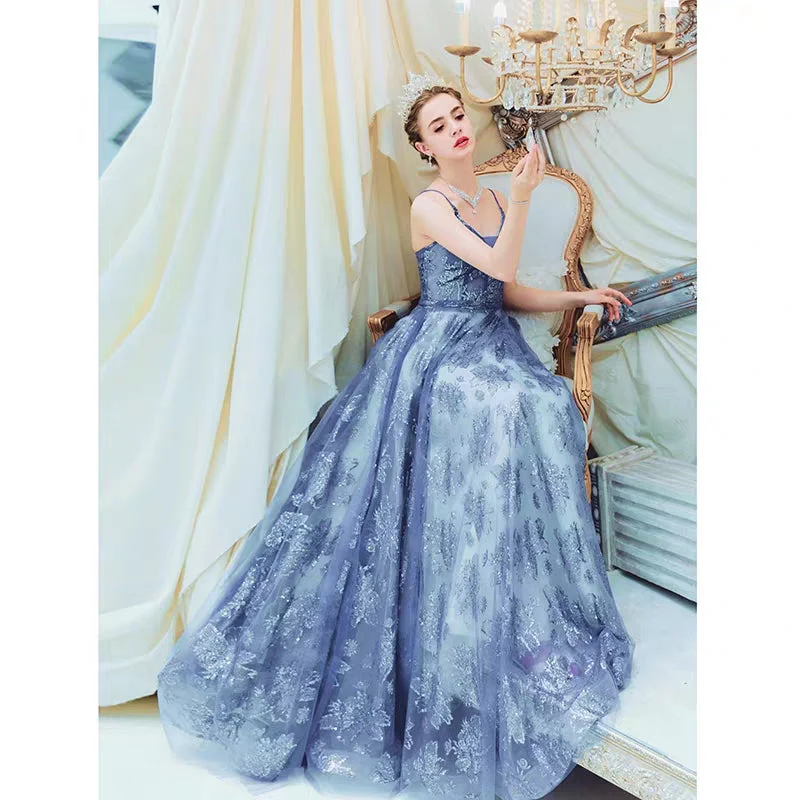 wedding dress, bright starry sea, haze blue bride, wedding toast, dinner party, performance, evening dress 2198 - Image 3