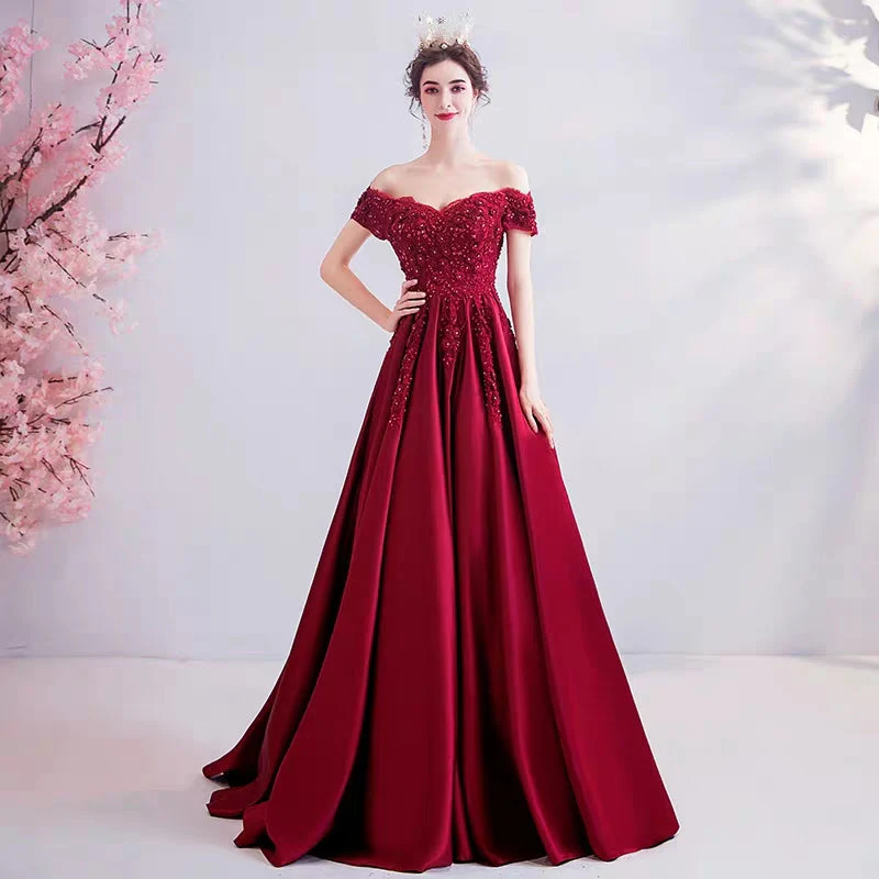 Wedding dress crystal diamond flower wine red bride wedding toast clothing wedding thank you feast wedding evening dress 2381 - Image 3