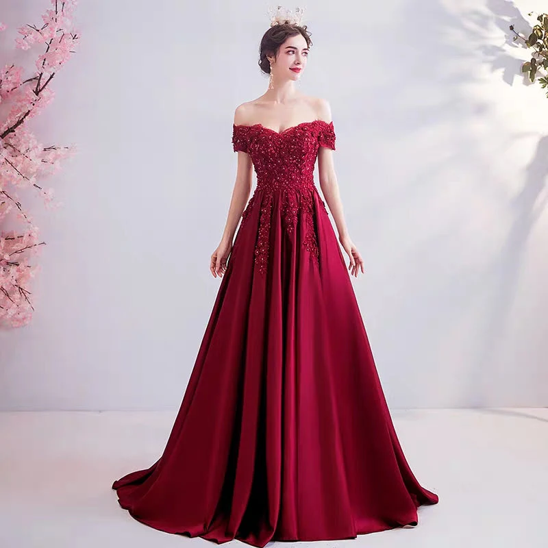 Wedding dress crystal diamond flower wine red bride wedding toast clothing wedding thank you feast wedding evening dress 2381 - Image 4