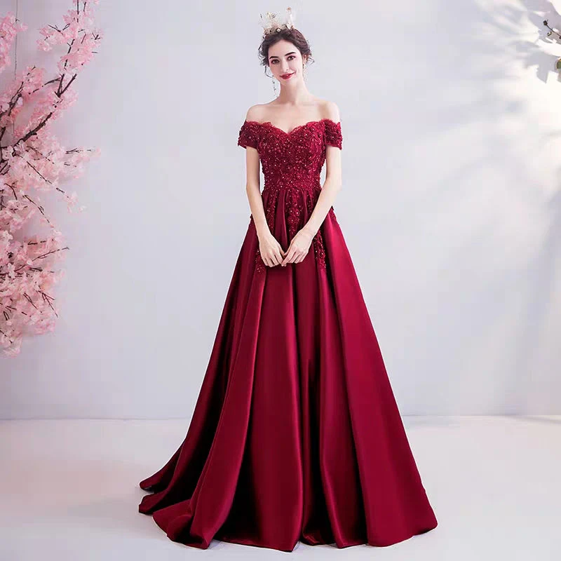 Wedding dress crystal diamond flower wine red bride wedding toast clothing wedding thank you feast wedding evening dress 2381 - Image 5