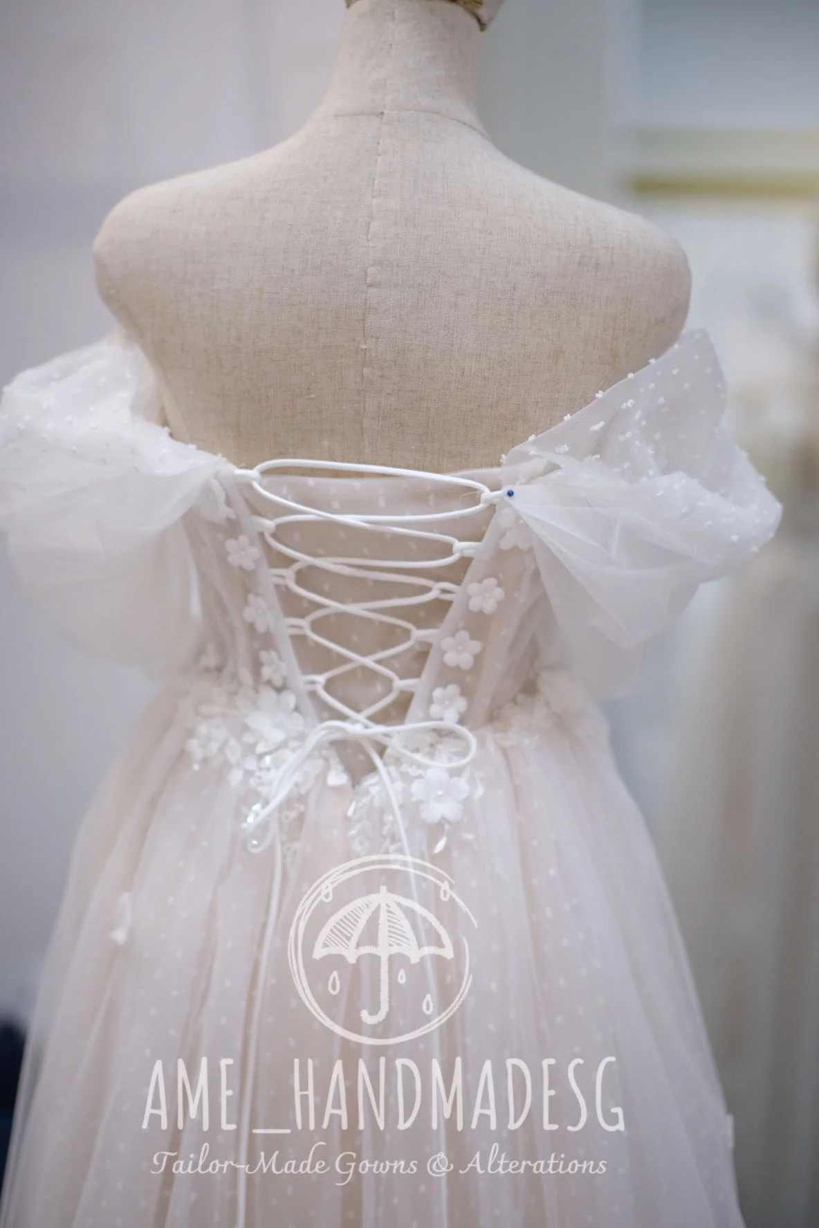 Premium Half Lace Beaded 3D Lace Wedding Gown | Ready-to-Wear - Image 4