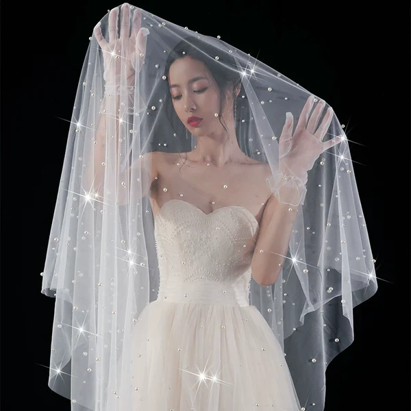 Wedding Veil Pearls Bride Photo Props Long Universal - Image 5
